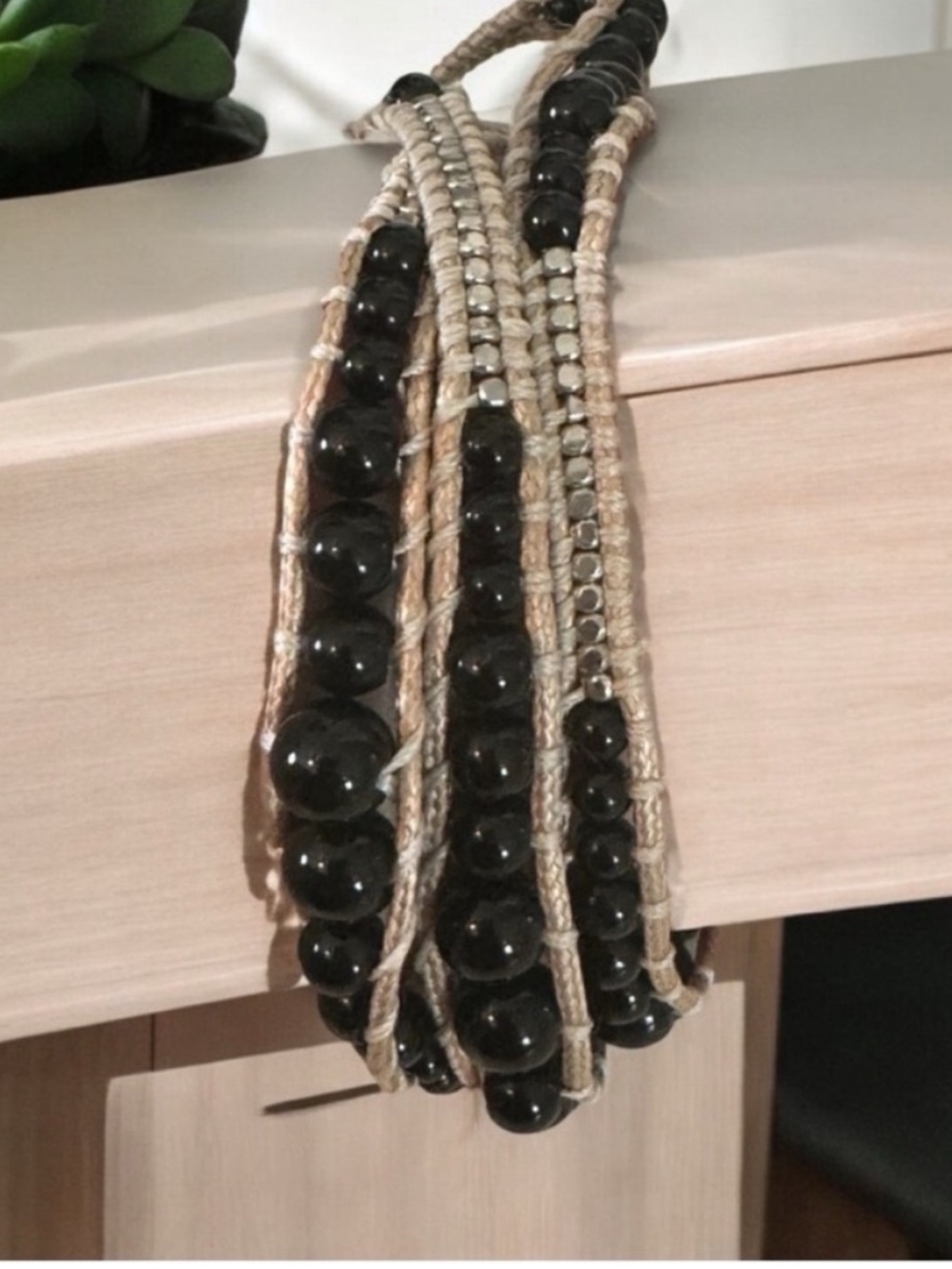 Bindy USA Black and Silver Beaded Wrap Bracelet
